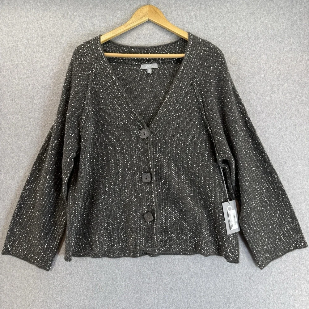 Habitat Sweater Gray Tweed Cardigan Sweater V Neck Chunky Knit Size Large NWT